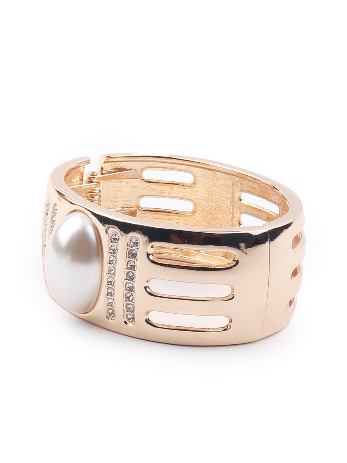 Gold-tone statement embellished bracelet for women - Odette