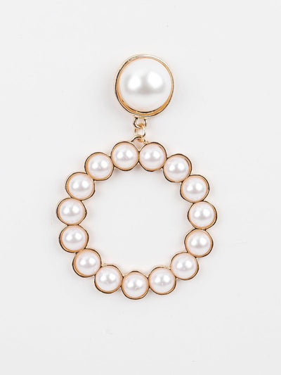 Gold Tone White Pearl Cute Dangle Earrings - Odette