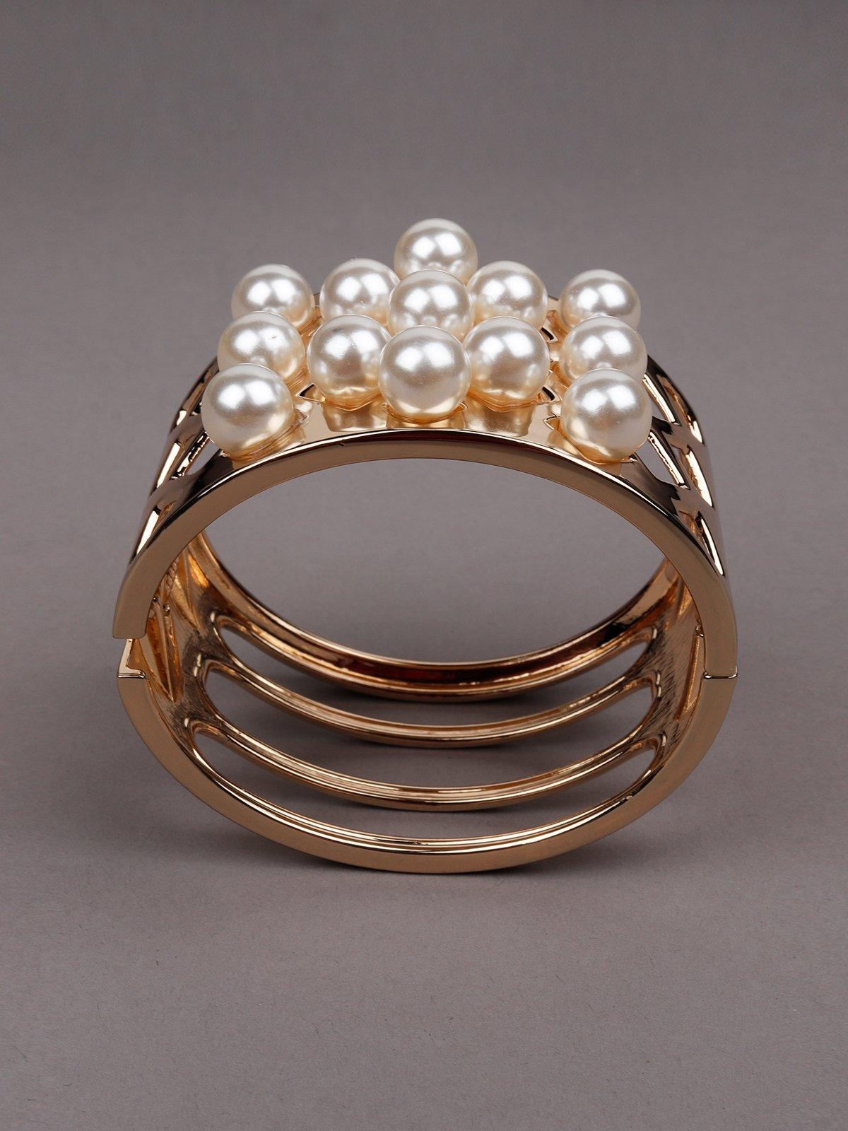 Gold-Tone Wide Pearl-Embellished Cuff Bracelet - Odette