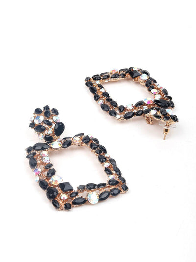 Gold-Toned Black & White Studded Square Drop Earrings - Odette
