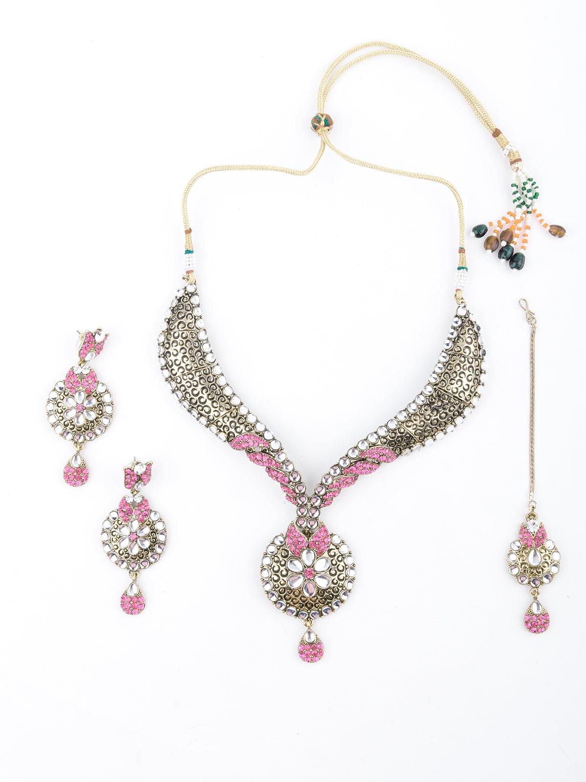 Golden And Light Pink Floral Choker Necklace - Odette