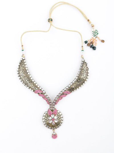 Golden And Light Pink Floral Choker Necklace - Odette