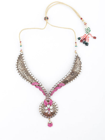 Golden And Pink Floral Choker Necklace - Odette