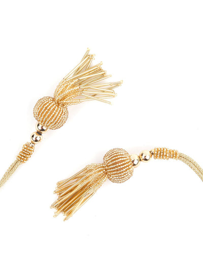 Golden Beaded Fabric Tie-able Tassel Belt! - Odette