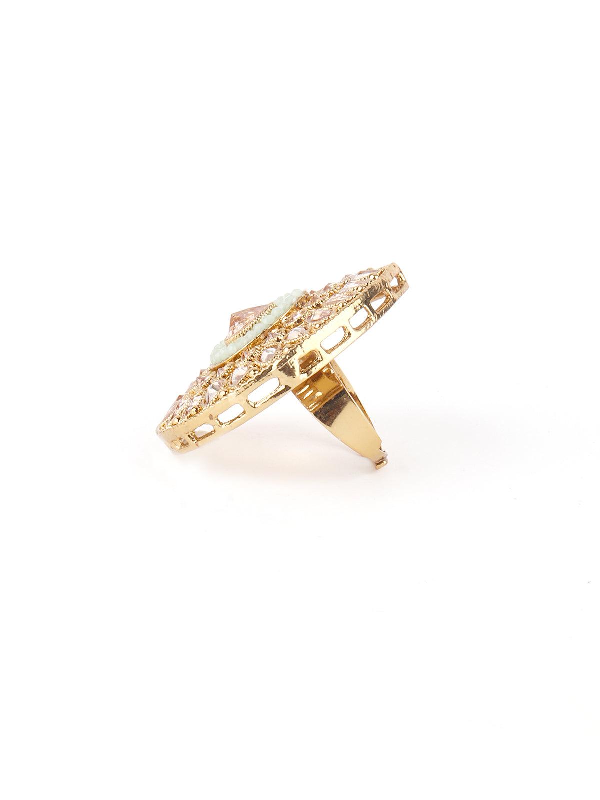 Golden Drop Shape Finger Ring - Odette