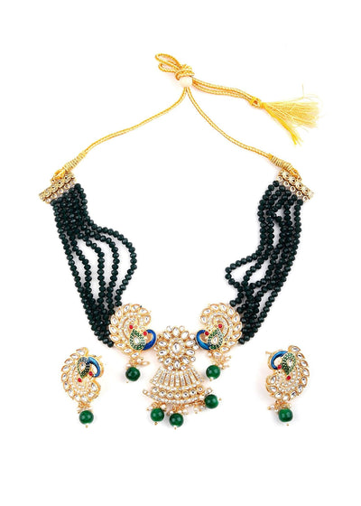 Golden Peacock Kundan Necklace Set - Odette
