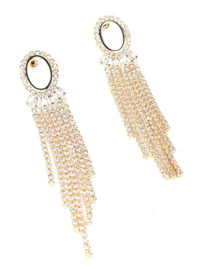 Golden Rounded Crystal Tassel Drop Earrings - Odette