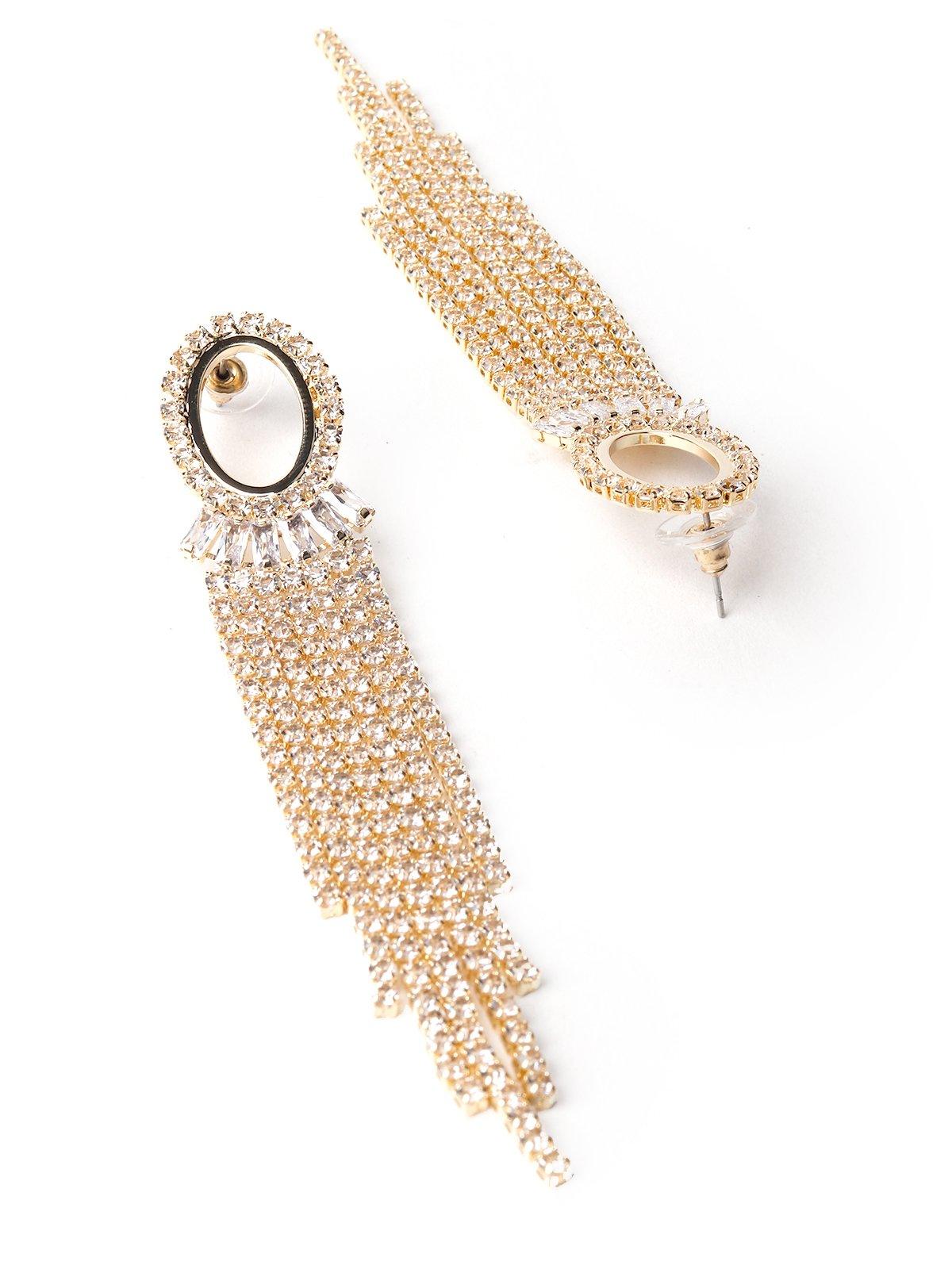 Golden Rounded Crystal Tassel Drop Earrings - Odette