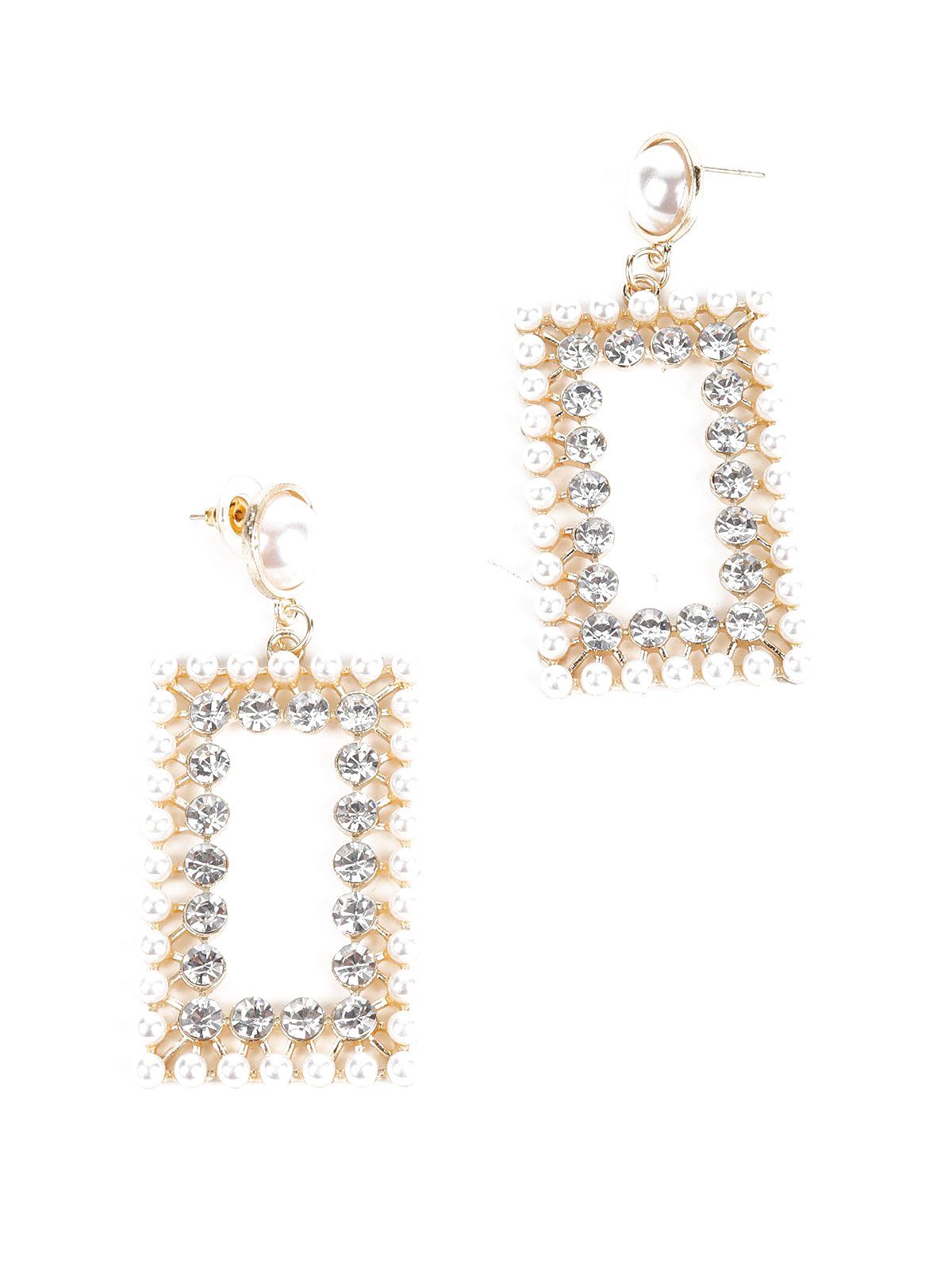 Golden White Edgy Pearl Earrings - Odette