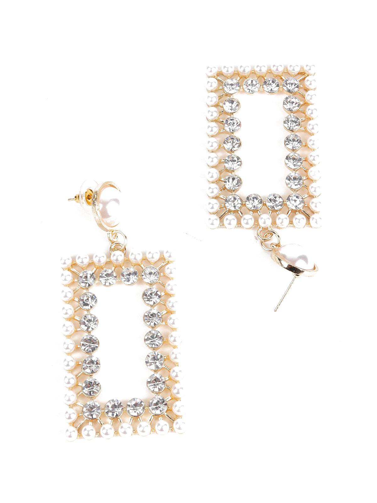 Golden White Edgy Pearl Earrings - Odette