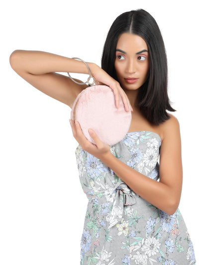 Gorgeous baby pink fluffy spherical shaped sling bag - Odette
