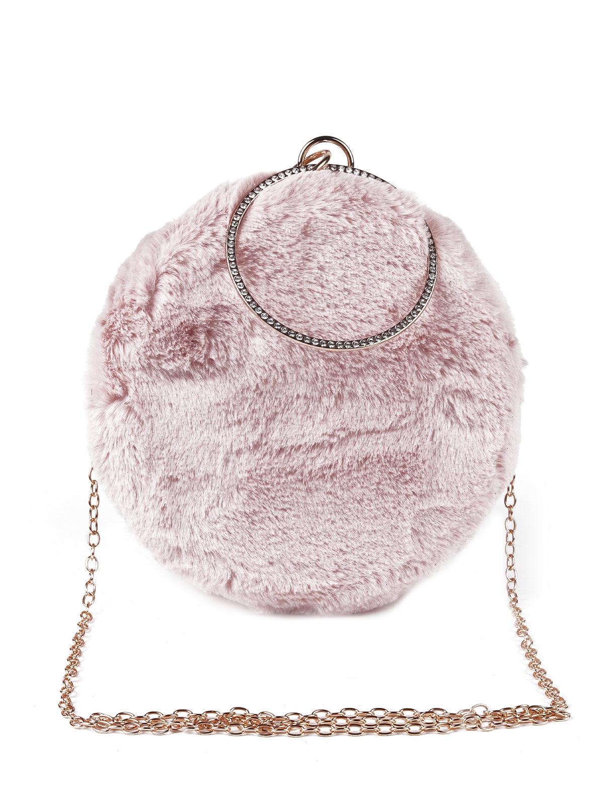 Gorgeous baby pink fluffy spherical shaped sling bag - Odette