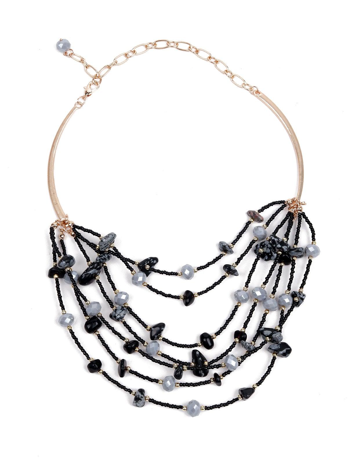 Gorgeous Black And Grey Hue Beaded Necklace - Odette