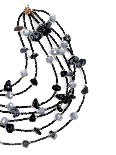 Gorgeous Black And Grey Hue Beaded Necklace - Odette