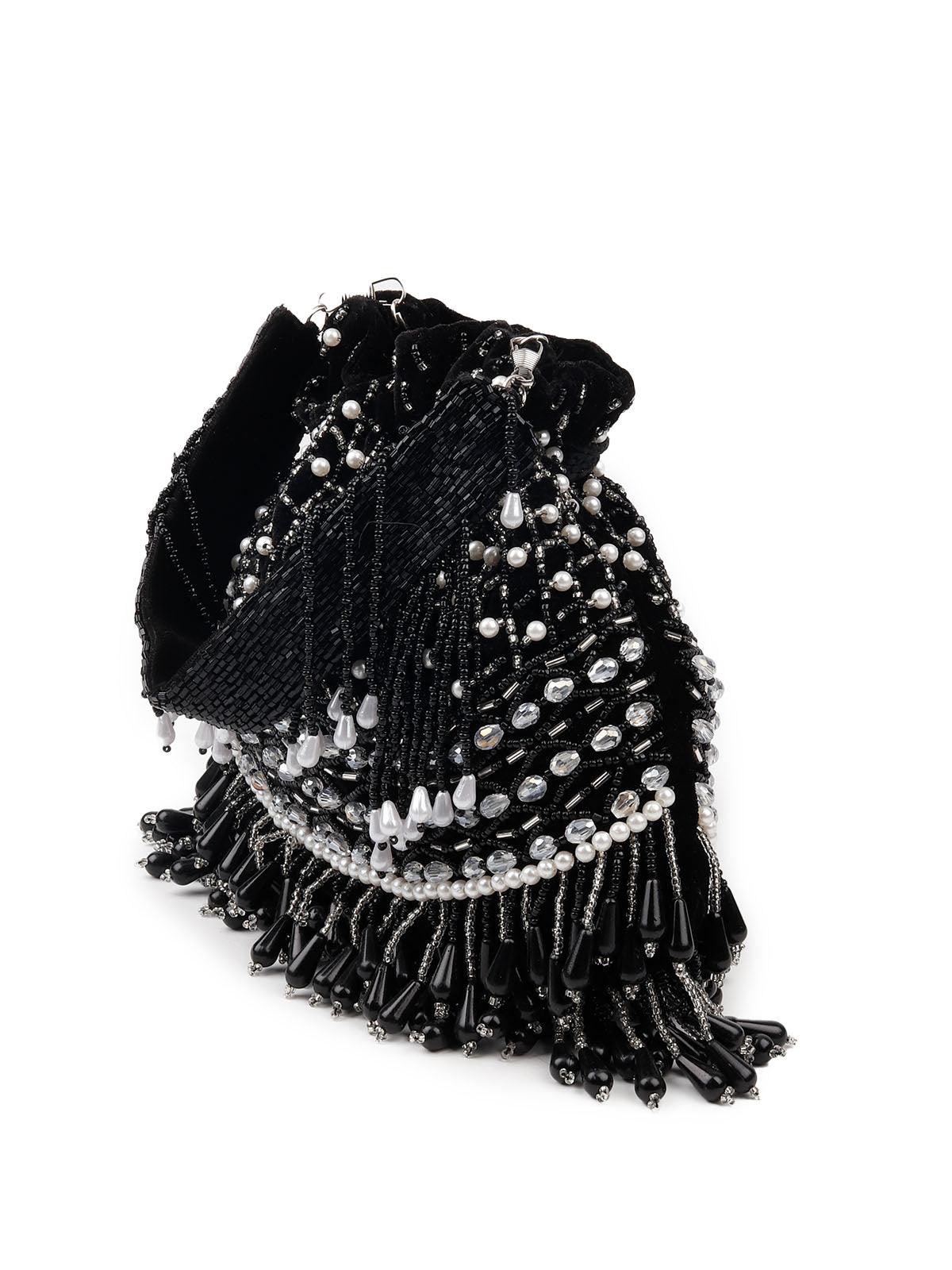 Gorgeous black beaded statement Potli bag - Odette