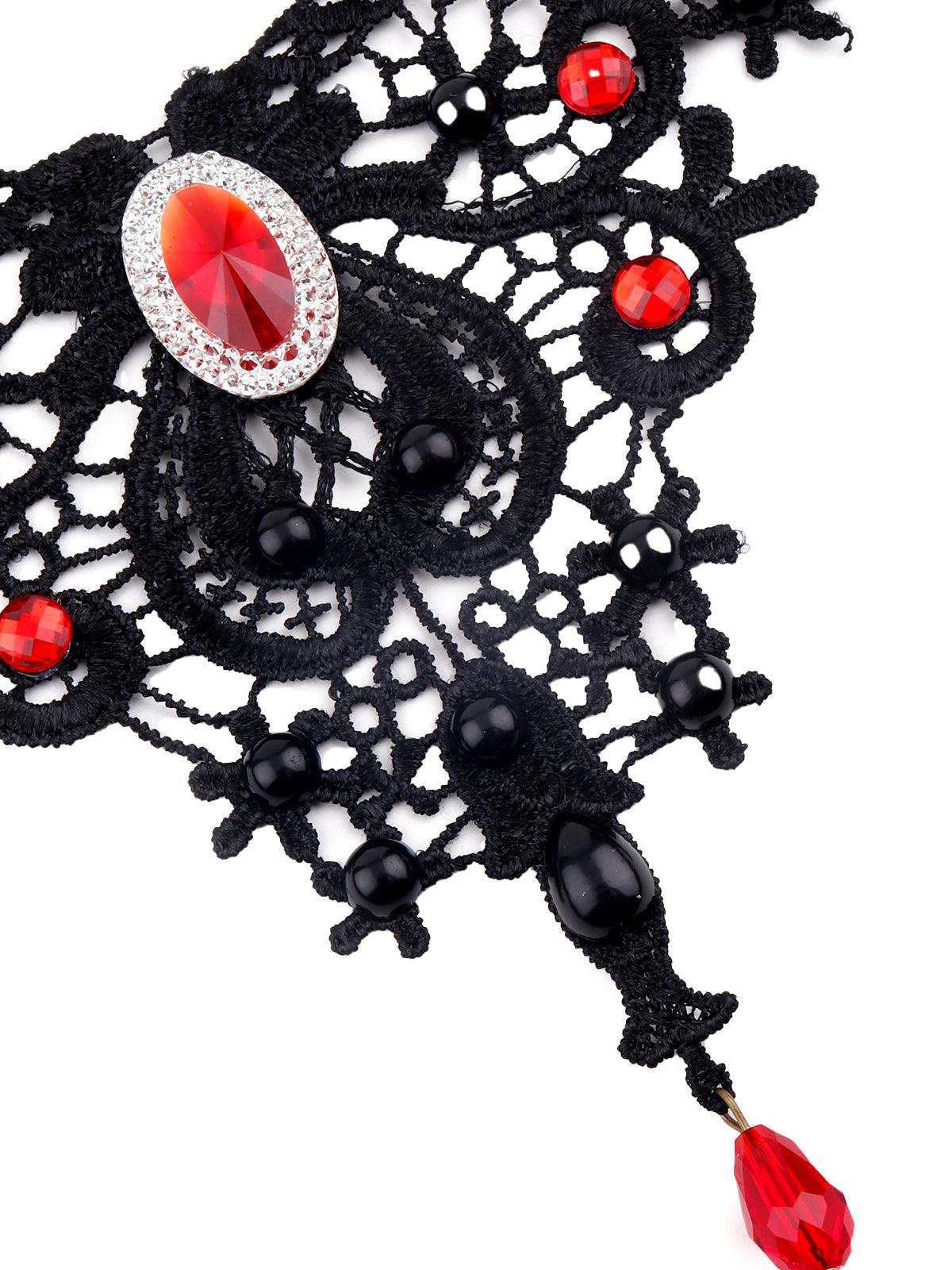 Gorgeous black lace embellished necklace - Odette