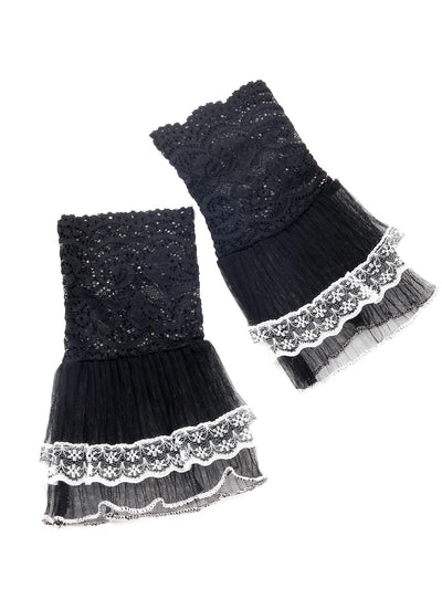 Gorgeous black lace frills hand gloves - Odette