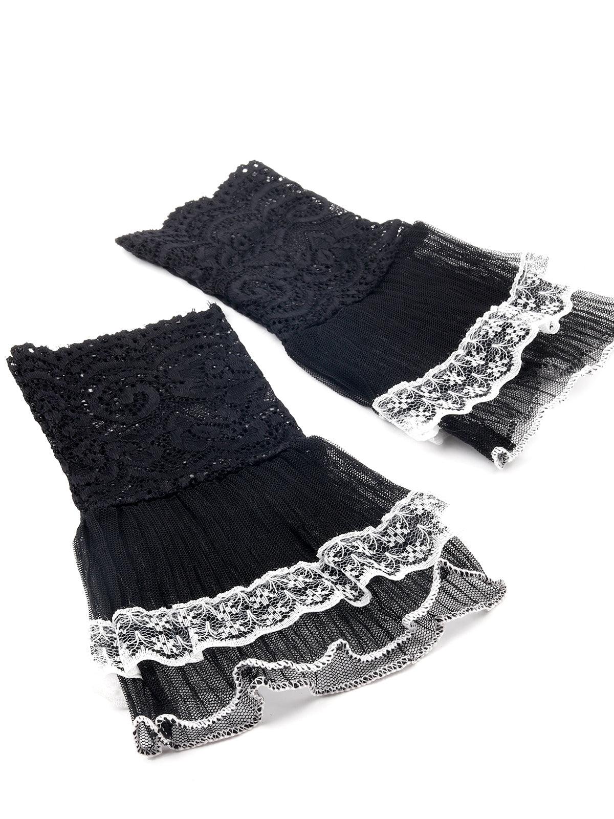 Gorgeous black lace frills hand gloves - Odette