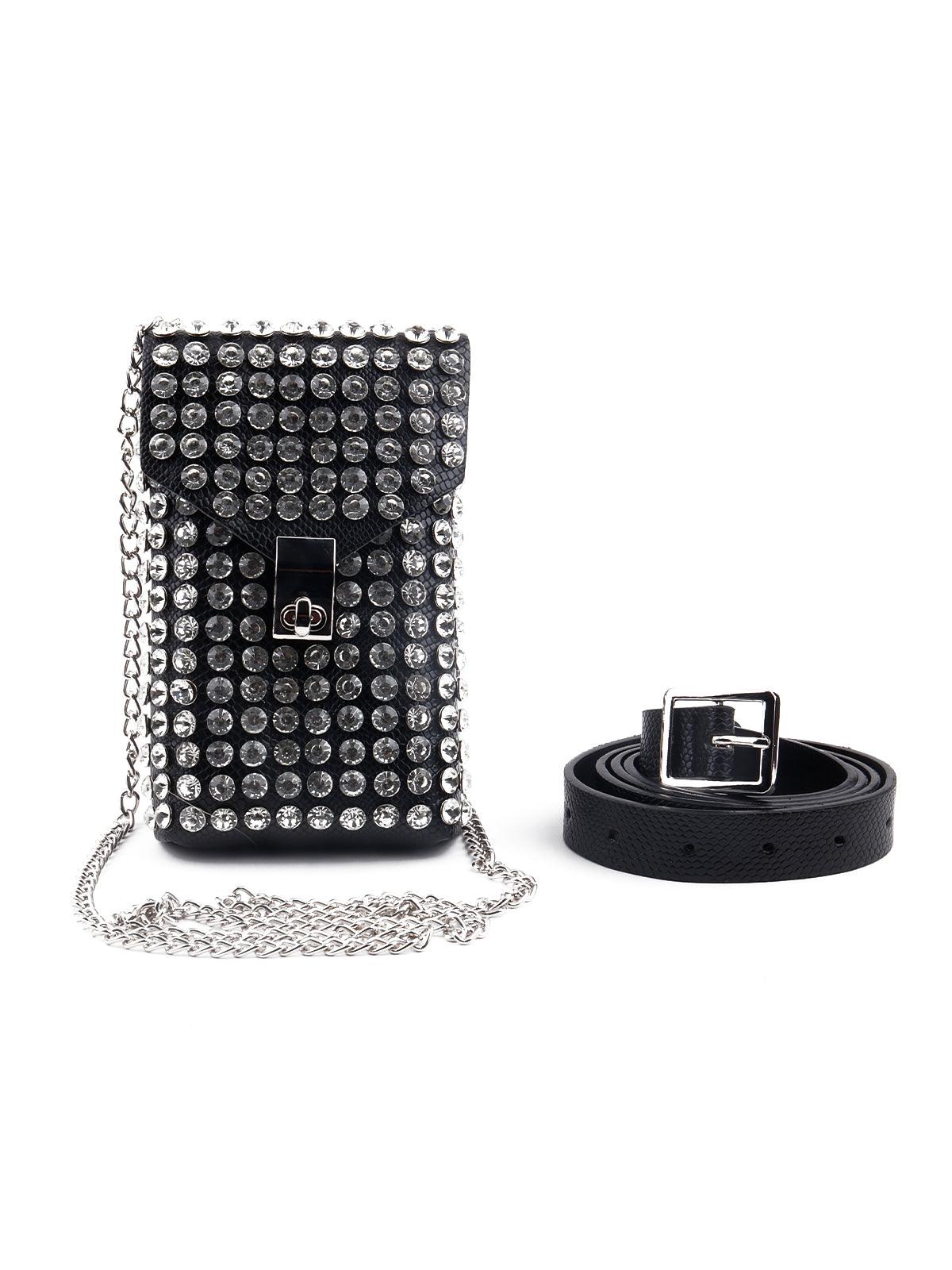 Gorgeous black studded belt bag for women - Odette