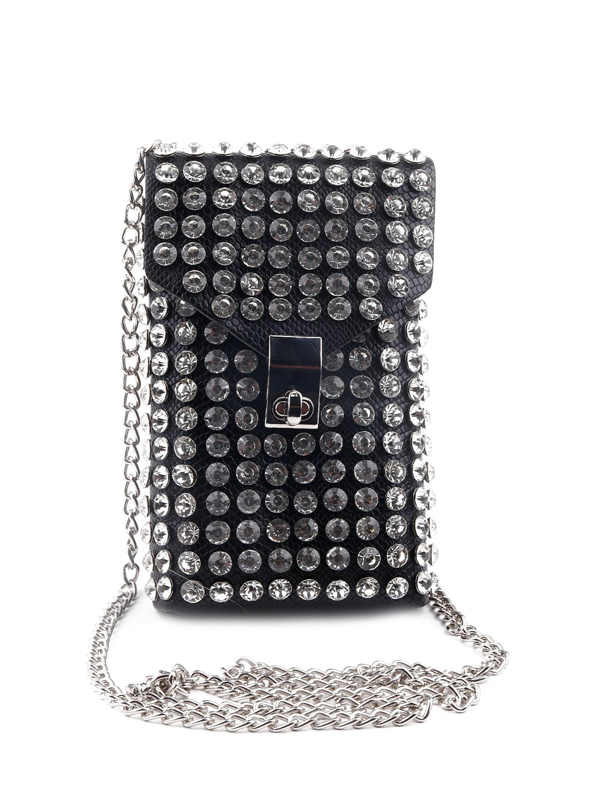 Gorgeous black studded belt bag for women - Odette