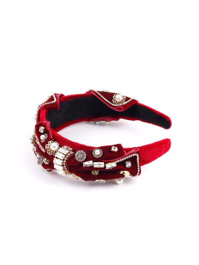 Gorgeous blood red bow-shaped hairband embellished with charms - Odette