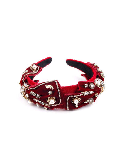 Gorgeous blood red bow-shaped hairband embellished with charms - Odette