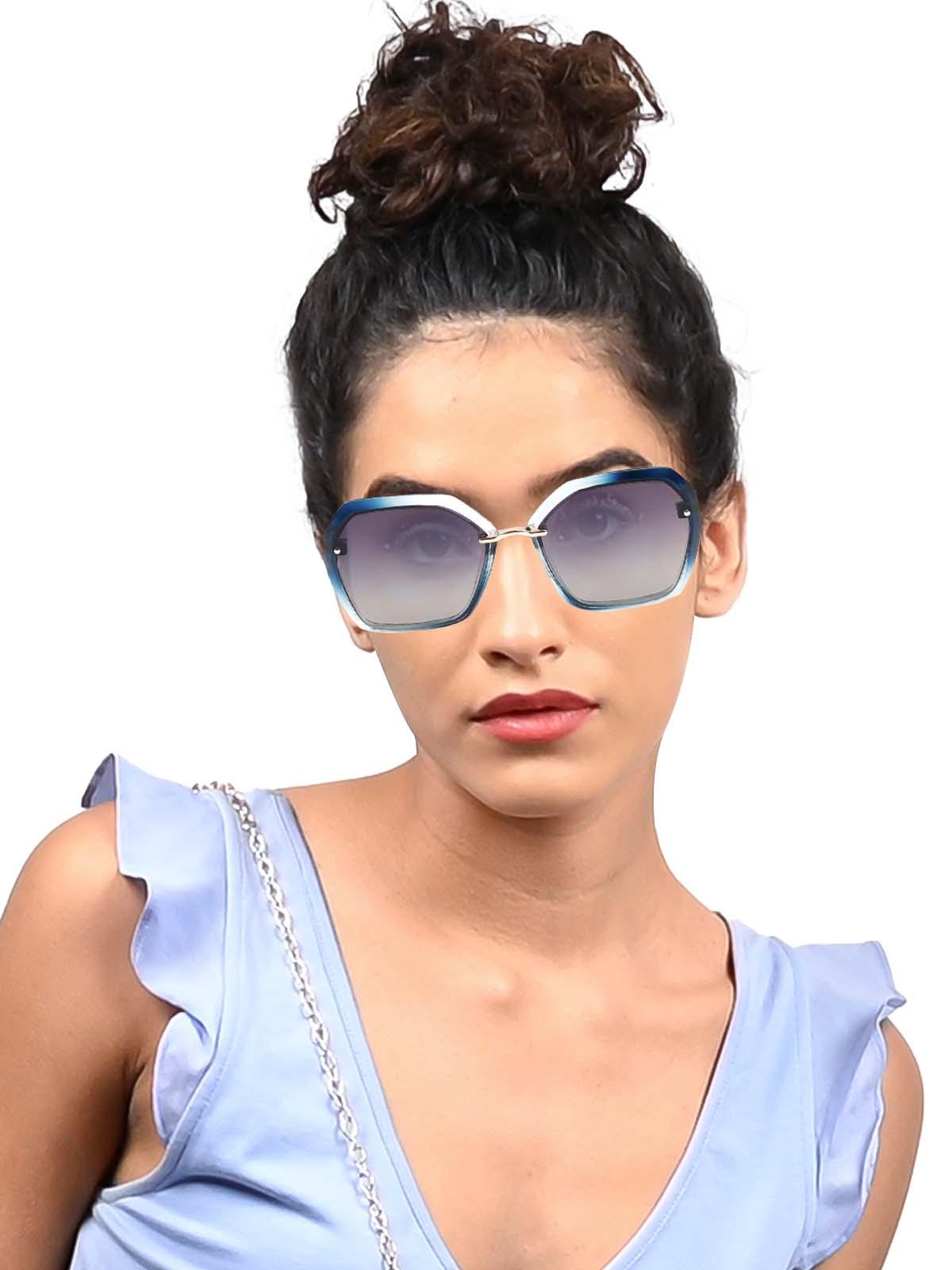 Buy Mast & Harbour Women Blue Lens & Black Oval Sunglasses With UV  Protected Lens - Sunglasses for Women 25573946 | Myntra