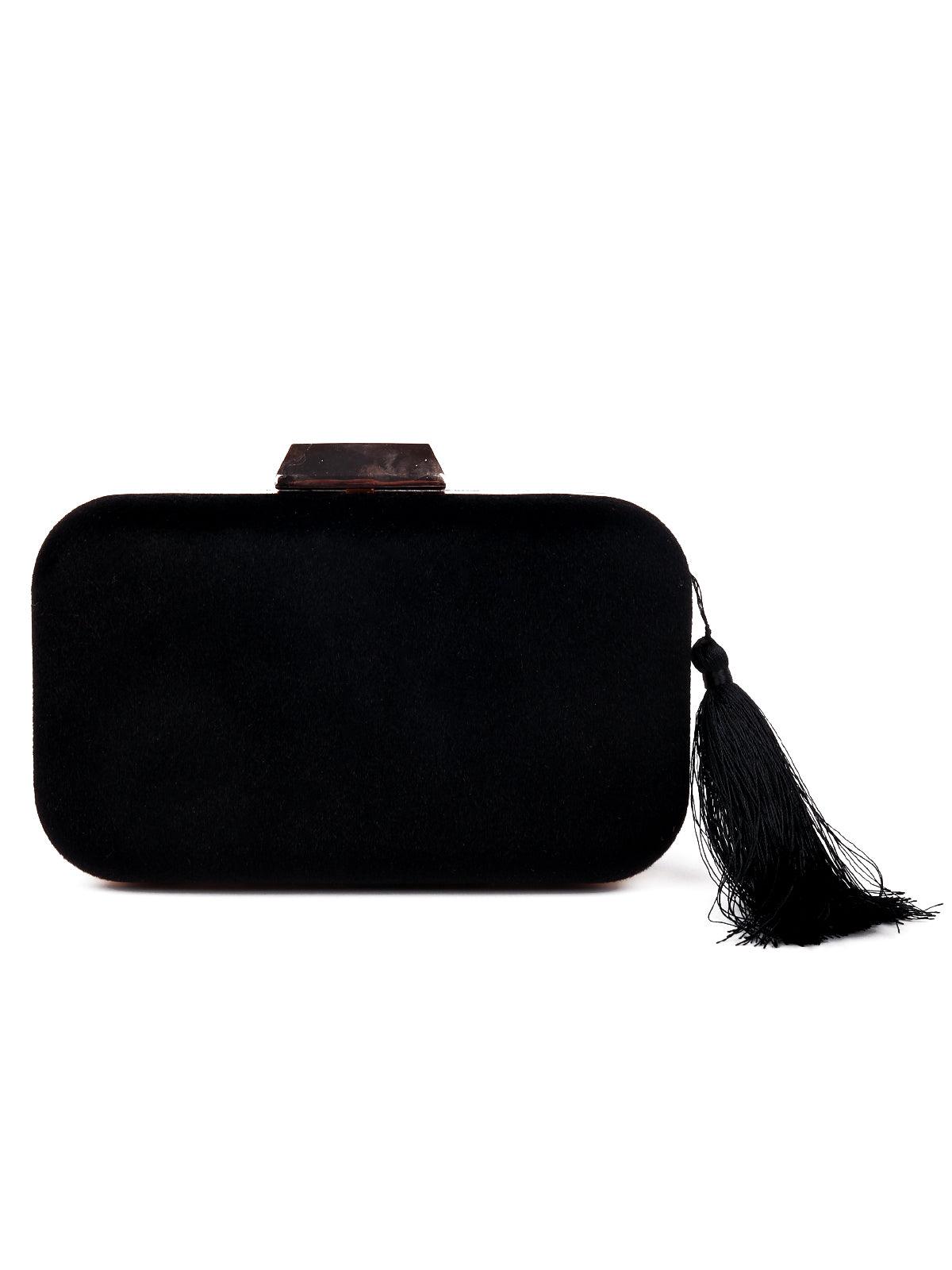 Gorgeous crips jet black oval-shaped sling/clutch bag - Odette