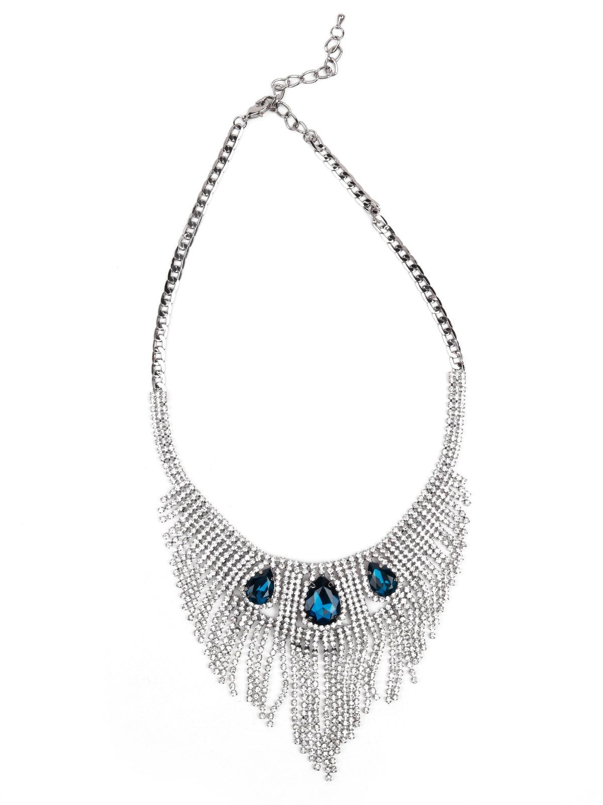 Gorgeous crystal necklace embellished with blue stone - Odette
