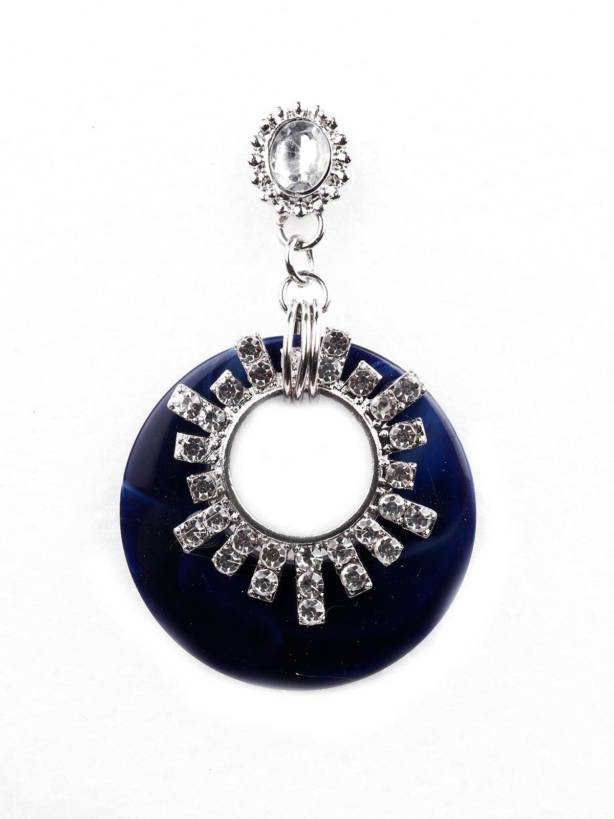 Gorgeous dark blue rounded studded drop earrings - Odette
