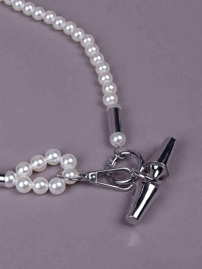 Gorgeous faux pearl necklace -Silver - Odette