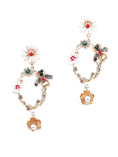Gorgeous floral multicoloured drop earrings - Odette