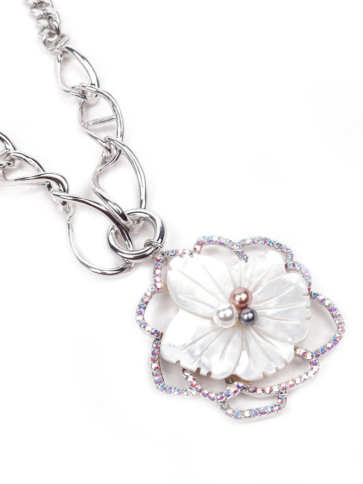 Gorgeous floral pendant silver necklace - Odette
