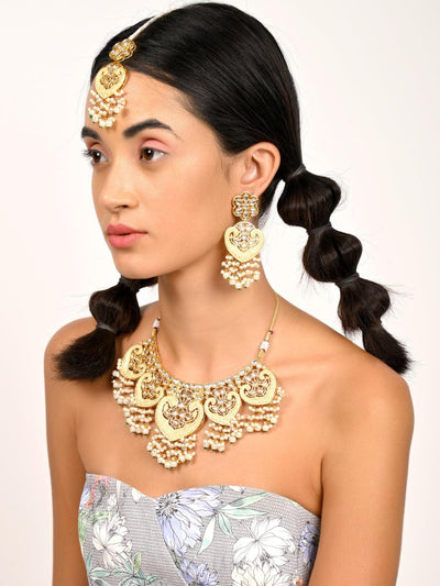 Gorgeous gold embellished necklace set for women - Odette