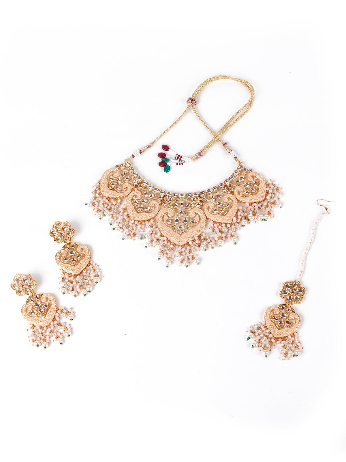 Gorgeous gold embellished necklace set for women - Odette