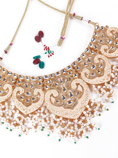 Gorgeous gold embellished necklace set for women - Odette