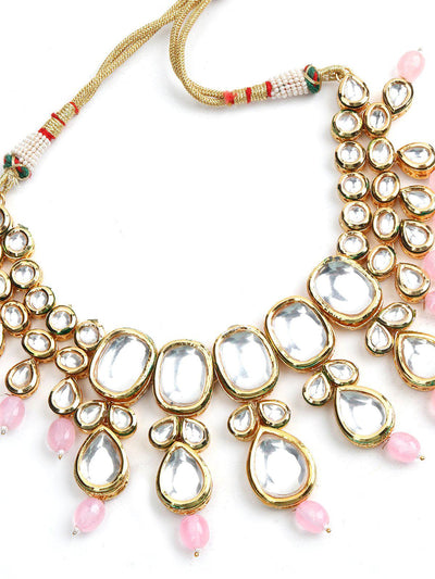 Gorgeous Gold Tone Kundan-Pink Mani Choker Set - Odette