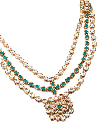 Gorgeous green and white Kundan necklace set for women - Odette