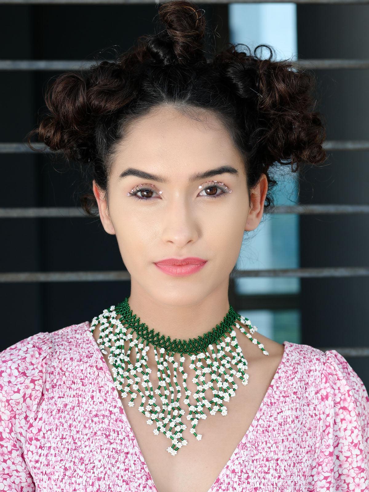 Gorgeous green embellished statement necklace - Odette