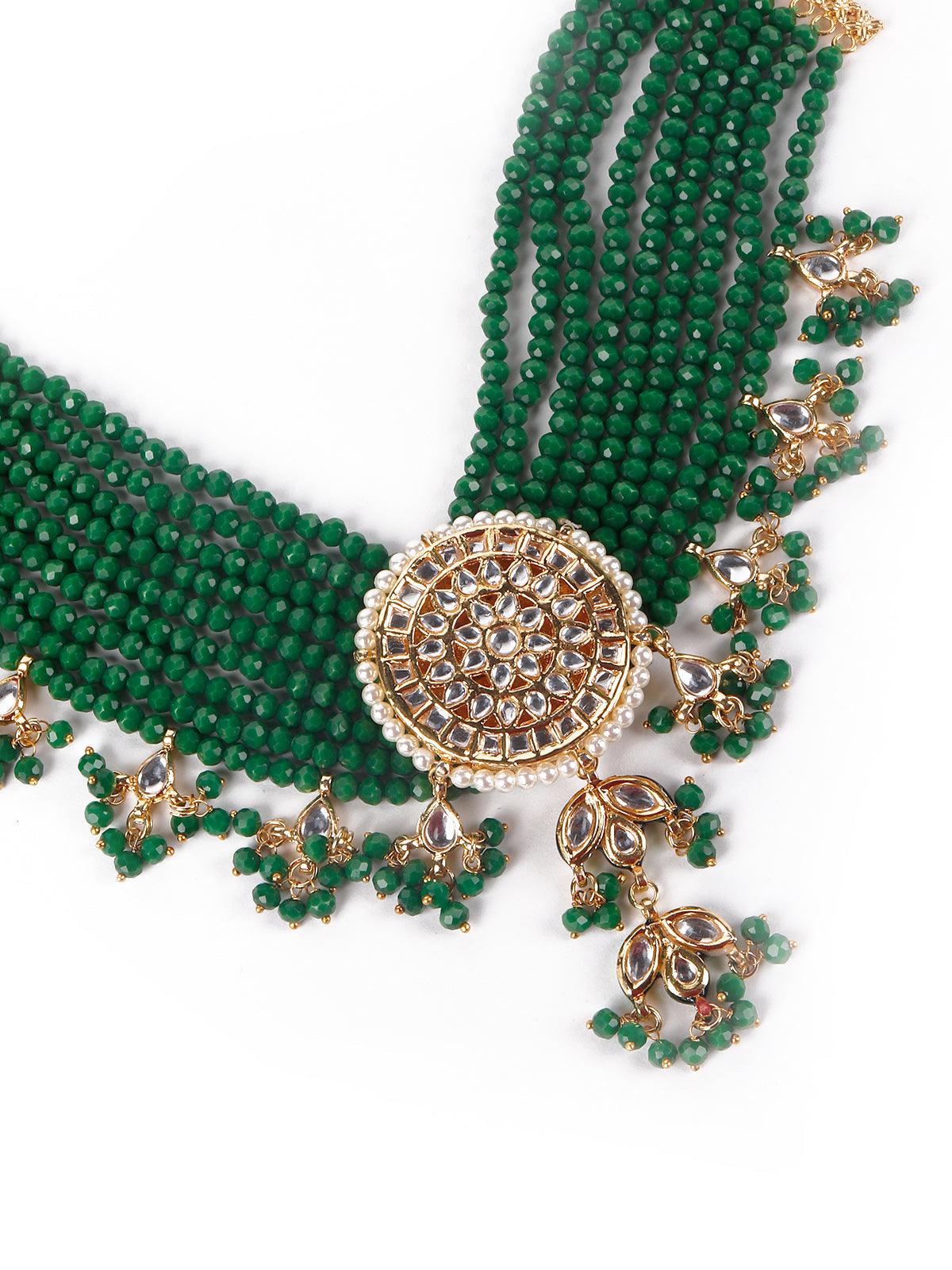 Gorgeous green pendant choker necklace set for women - Odette