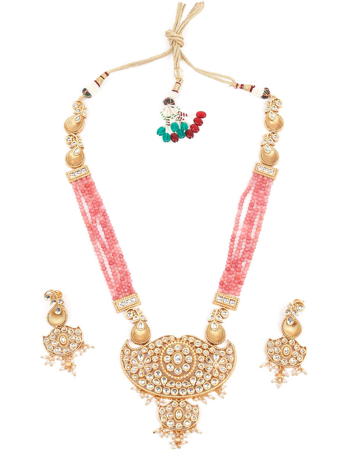 Round Pendant Long Necklace Set, Bridal Jewellery – Hayagi
