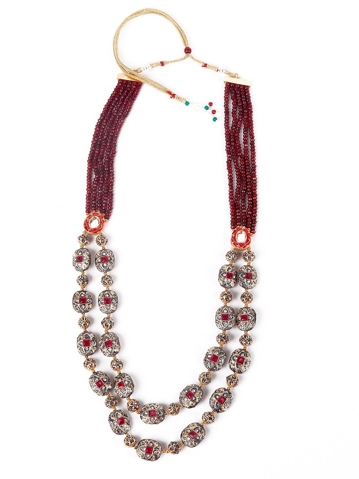 Gorgeous maroon embellished elegant necklace - Odette