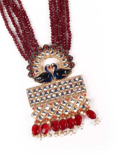 Gorgeous Maroon peacock embellished necklace - Odette