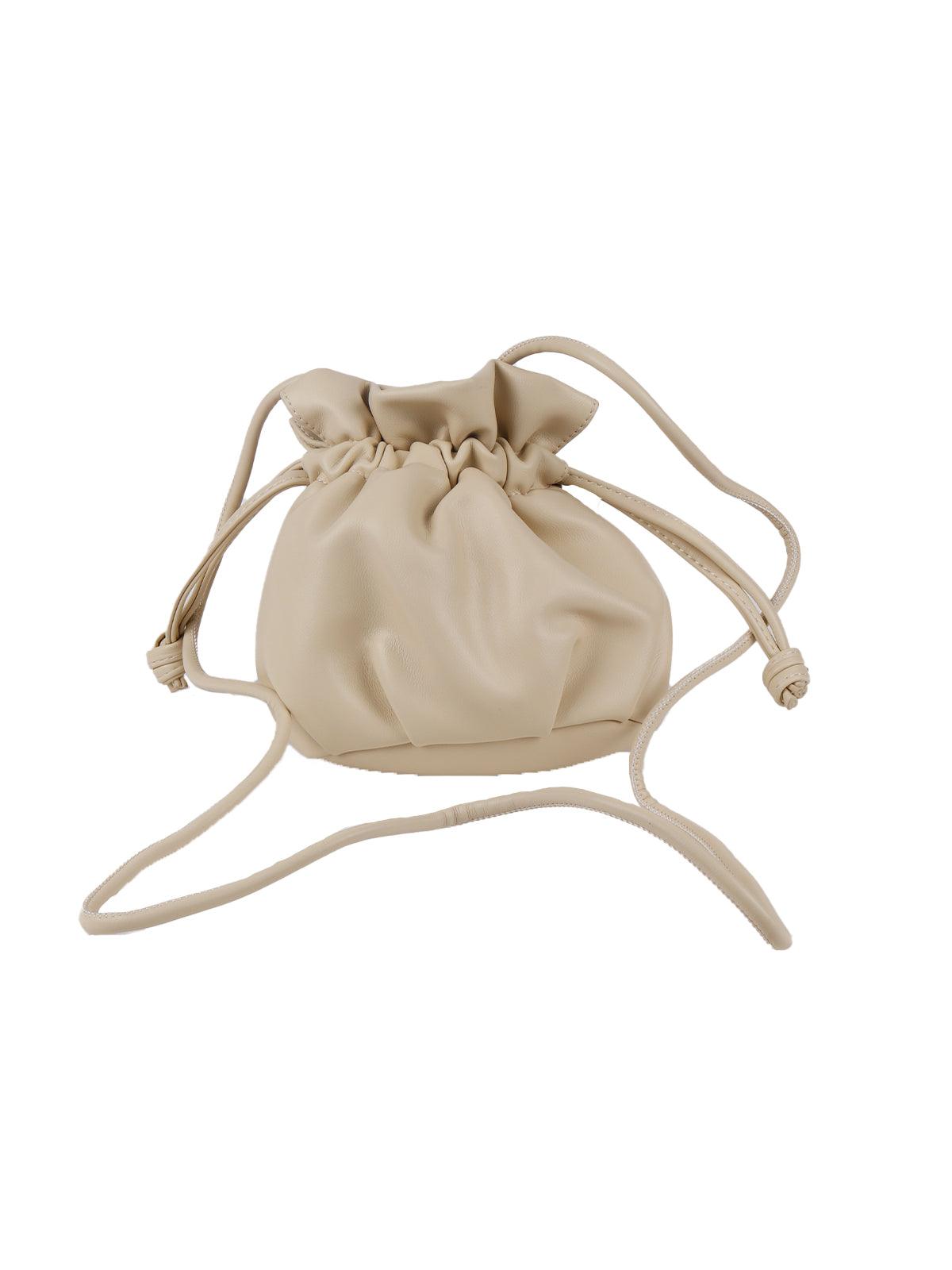 Gorgeous off white smooth drawstring sling bag - Odette