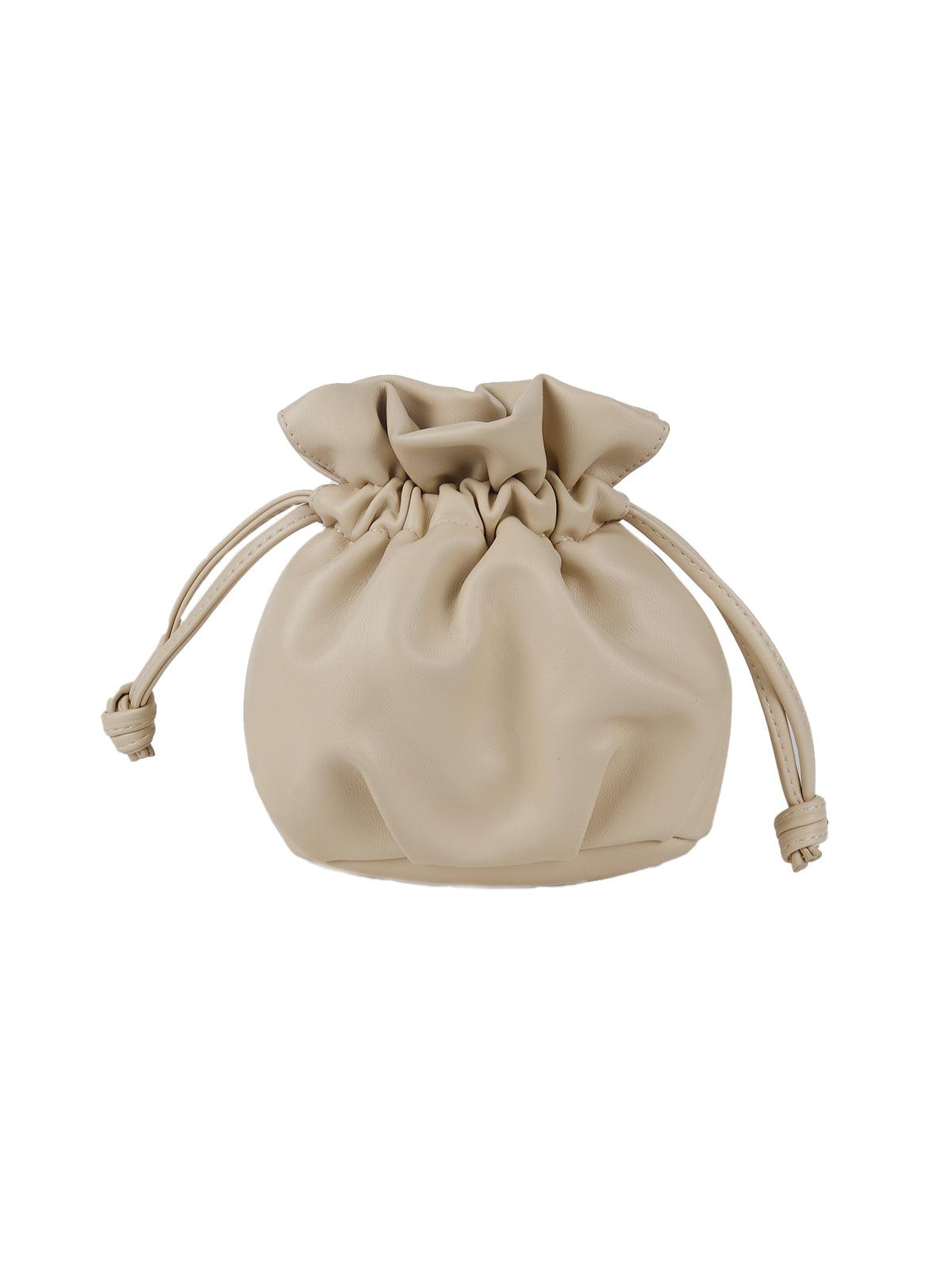 Gorgeous off white smooth drawstring sling bag - Odette