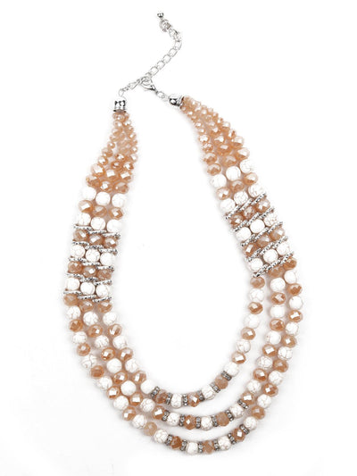 Gorgeous peach and white layered mala style necklace - Odette