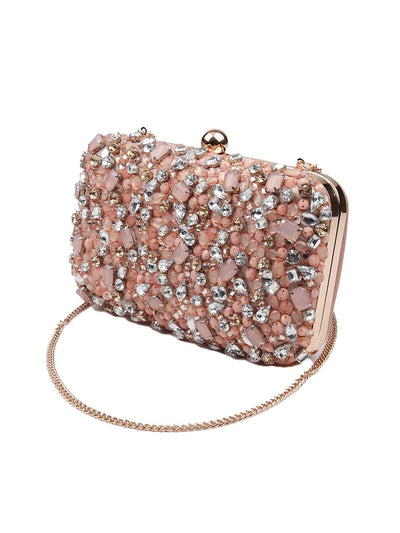 Gorgeous pink embellished oval-shaped sling bag - Odette