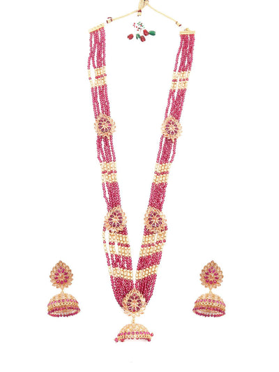 Gorgeous Red and Gold Jhumki Long Necklace Set for Women - Odette