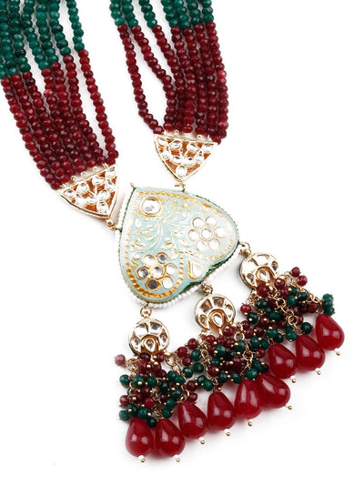 Gorgeous red and green statement necklace set for women - Odette