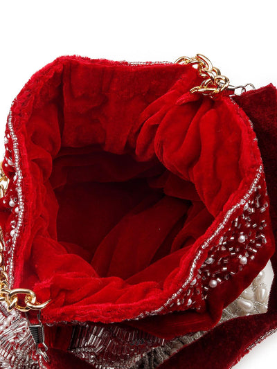 Gorgeous red embellished Potli bag - Odette